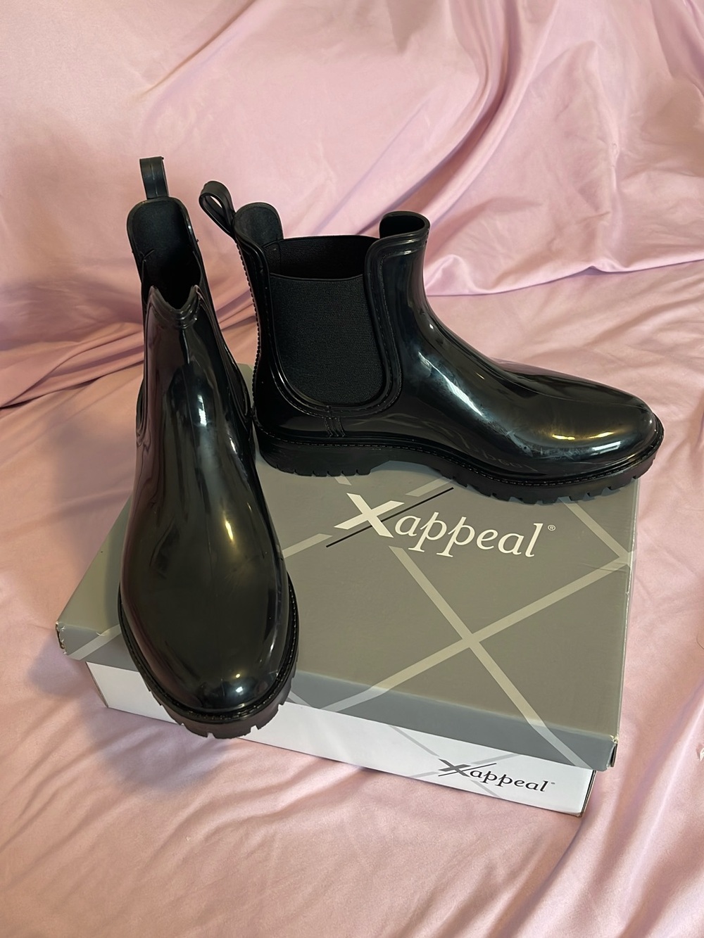Xappeal Women's Glossy Black Chelsea Rain Booties